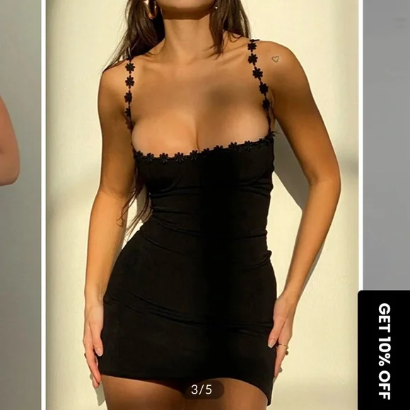 New Commense Black Dress with Floral Straps Sz L - Picture 3 of 6